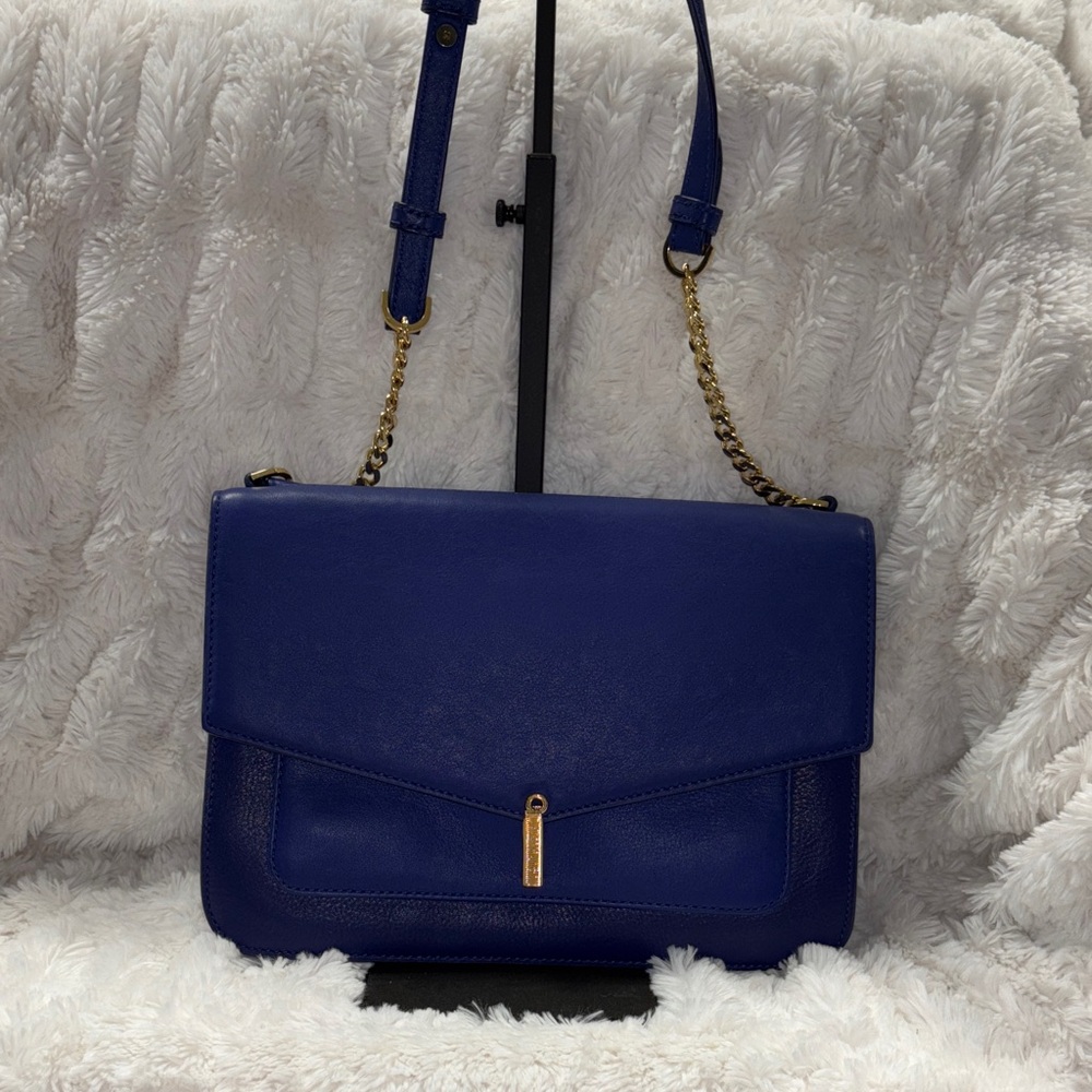 Reiss Navy Blue Shoulder Bag with Chain Strap - Genuine Leather